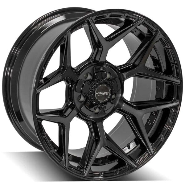 4PLAY WHEELS 4P06 – Gloss Black Brushed Face Rims for Trucks & SUVs | Premium Off-Road Wheels for Strength & Style