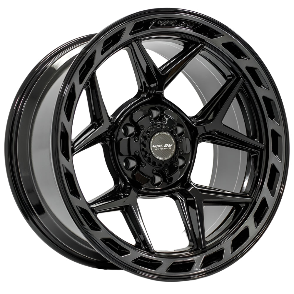 4PLAY WHEELS 4P55 – Durable Gloss Black Brushed Face Wheels for SUVs | High-Performance Off-Road Rims