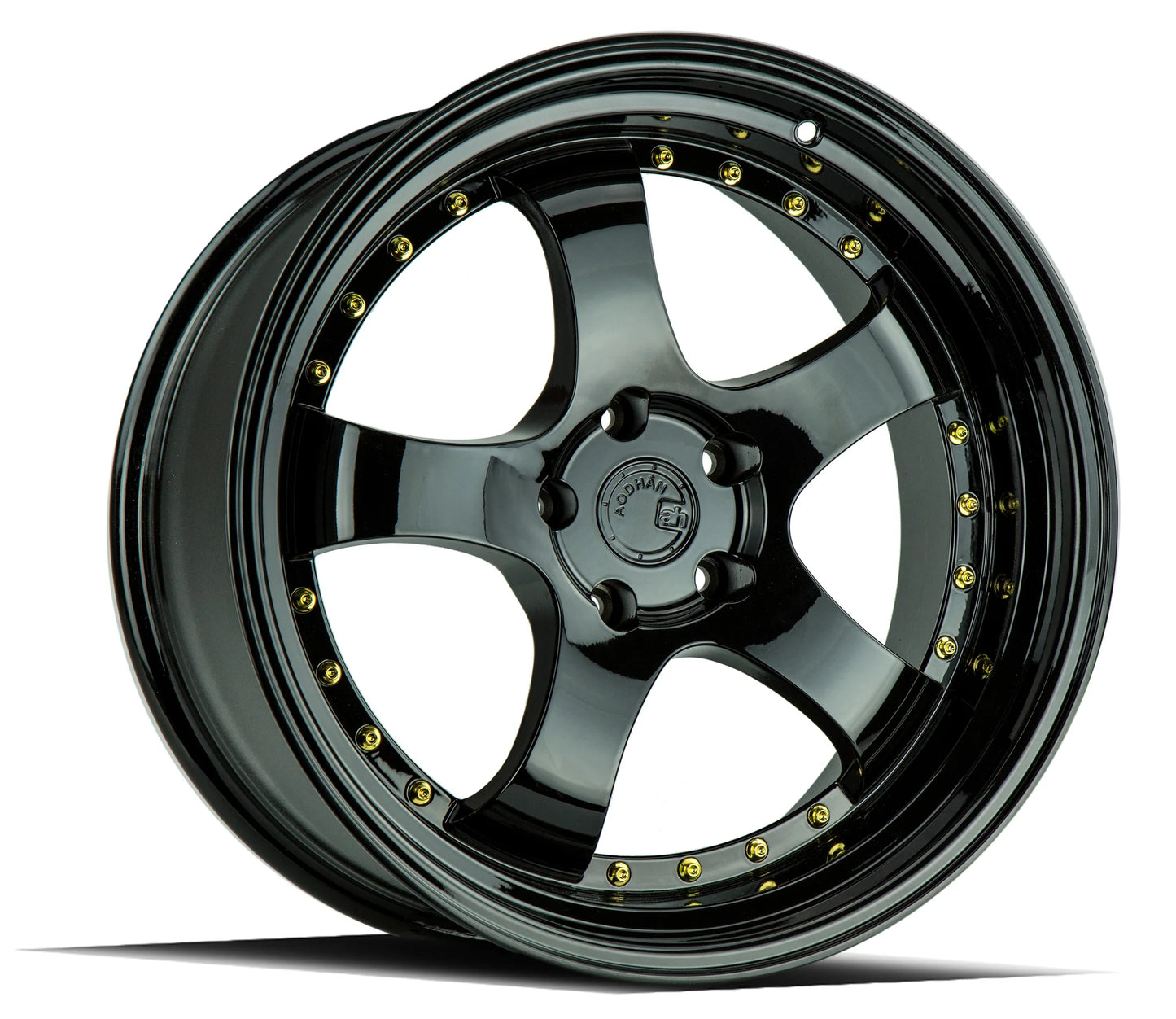 AODHAN WHEELS AH03 - Gloss Black w/ Gold Rivets | Sleek Multi-Spoke Performance Wheels for Sport & Luxury Cars
