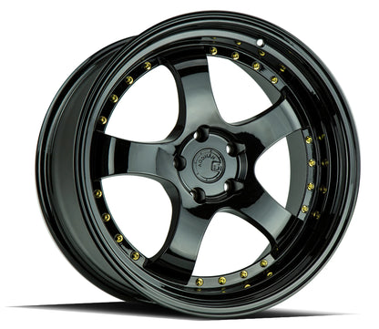 AODHAN WHEELS AH03 - Gloss Black w/ Gold Rivets | Sleek Multi-Spoke Performance Wheels for Sport & Luxury Cars