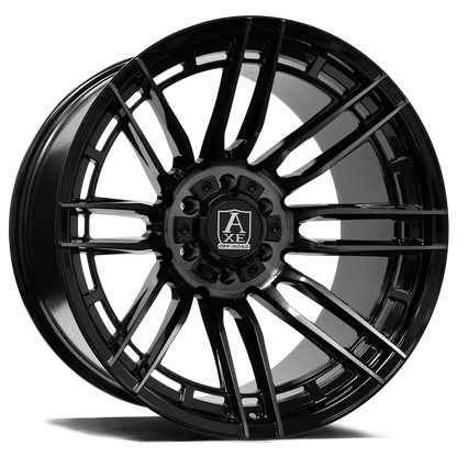 "AXE Wheels Offroad Thanos Gloss Black/Dark Tint – Rugged and stylish off-road rims for trucks & SUVs, built for durability, performance, and a bold aesthetic."