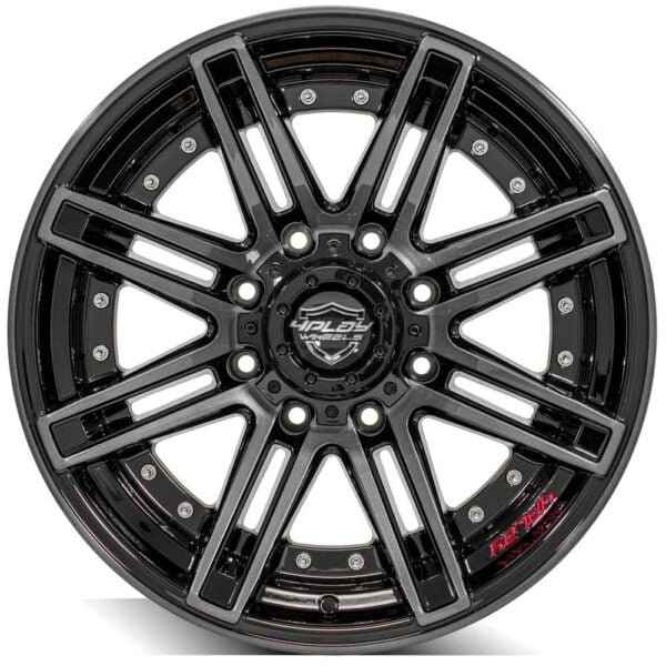 4PLAY WHEELS - 4P08 Gloss Black / Brushed Face & Tinted Clear | Premium Off-Road Wheels for Trucks & SUVs